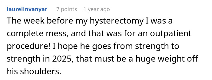 A comment from laurelirvanyar on a post about a brain tumor, sharing their experience with a medical procedure.