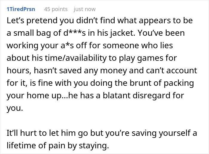 A lengthy social media comment from 1TiredPrsn advising a bride-to-be to leave her fiancé over a bag of mystery powder. A lengthy social media comment from 1TiredPrsn advising a bride-to-be to leave her fiancé over a bag of mystery powder.
