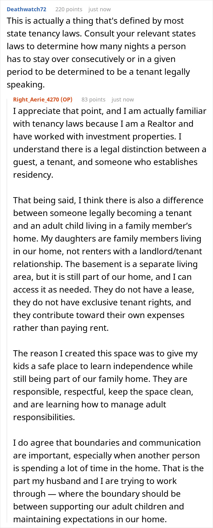 A Reddit post delves into tenancy laws for a daughter's boyfriend staying over, distinguishing tenants from family members. A Reddit post delves into tenancy laws for a daughter's boyfriend staying over, distinguishing tenants from family members.