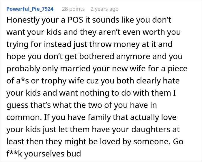 A Reddit comment from user Powerful_Pie_7924, suggesting the dad and new wife hate the kids. A Reddit comment from user Powerful_Pie_7924, suggesting the dad and new wife hate the kids.