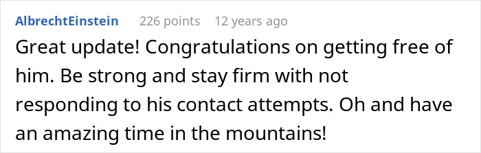 Friends save woman's life from misery; a comment congratulating her on breaking up with her childish BF. Friends save woman's life from misery; a comment congratulating her on breaking up with her childish BF.