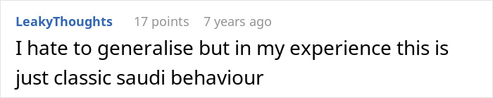 A comment describing a Saudi dad's behavior as classic Saudi behavior for refusing a female-led Arctic tour. A comment describing a Saudi dad's behavior as classic Saudi behavior for refusing a female-led Arctic tour.