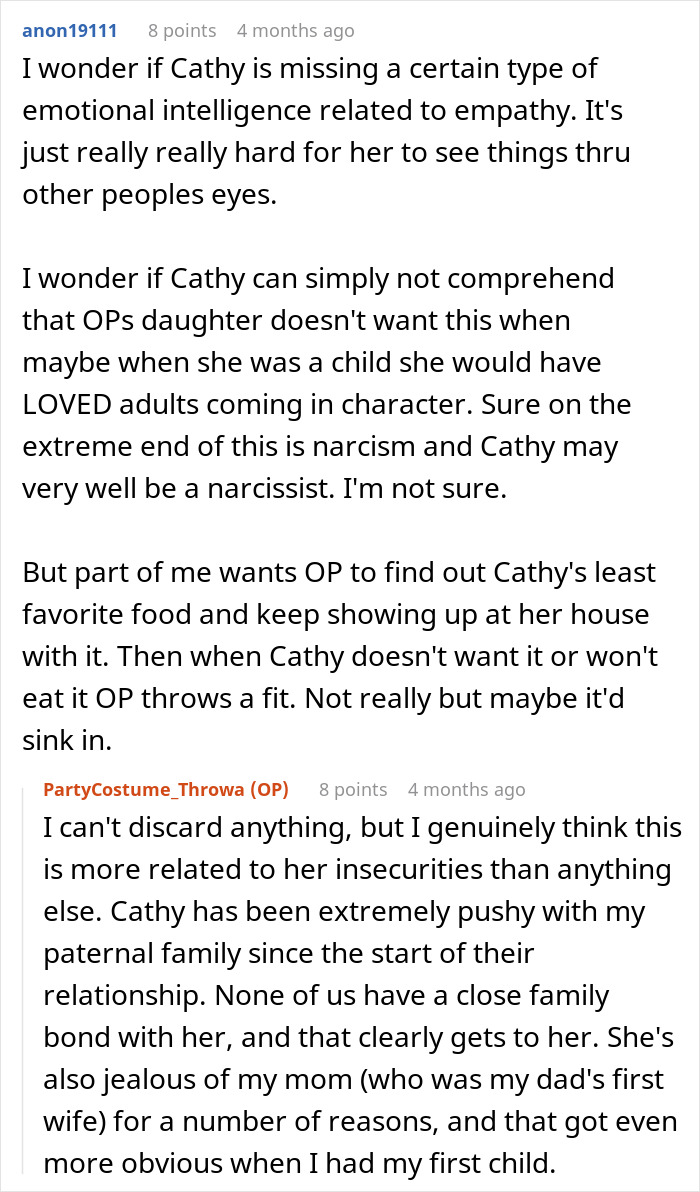 A Reddit discussion about a stepmom hijacking a kid's birthday party while dressed as a K-Pop character. A Reddit discussion about a stepmom hijacking a kid's birthday party while dressed as a K-Pop character.