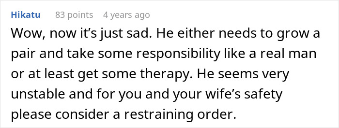 A Reddit comment discusses an entitled man's sad situation after his brother's wedding proposal attempt.