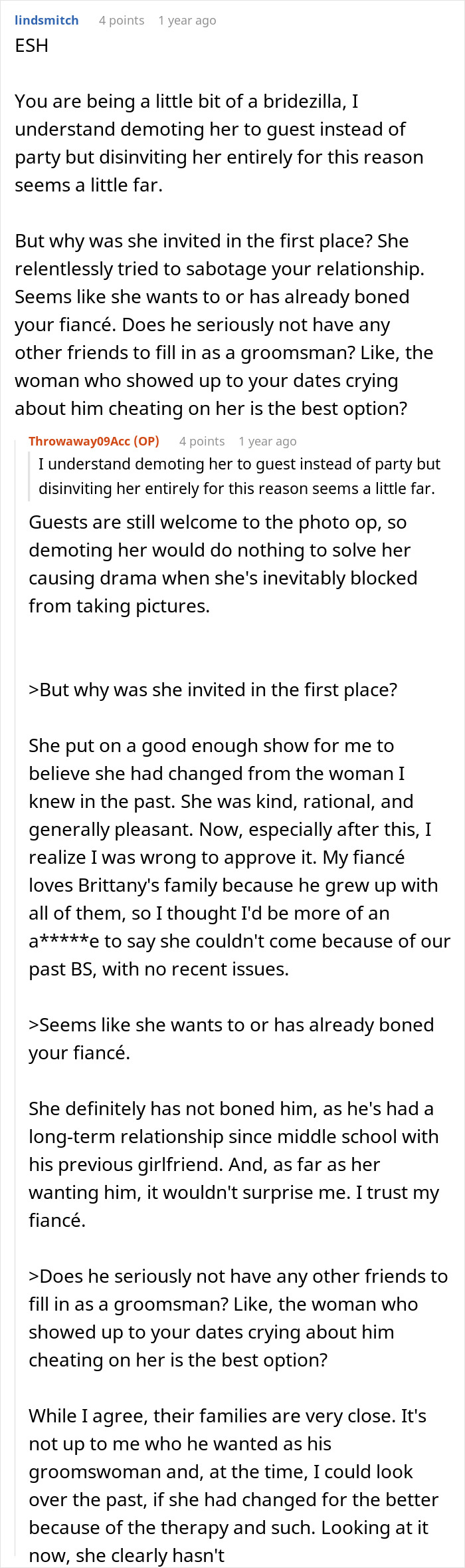 A woman's scary fixation over groom takes an unsettling turn a year later, a screenshot of the forum post.