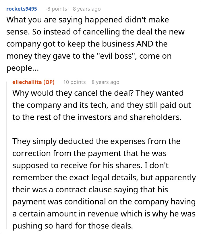 A screenshot of a comment discussing the new owners using worker's proof of bosses' fraud. A screenshot of a comment discussing the new owners using worker's proof of bosses' fraud.
