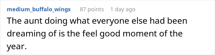 A comment describing the aunt's action as the feel good moment of the year regarding a brother at a wedding. A comment describing the aunt's action as the feel good moment of the year regarding a brother at a wedding.