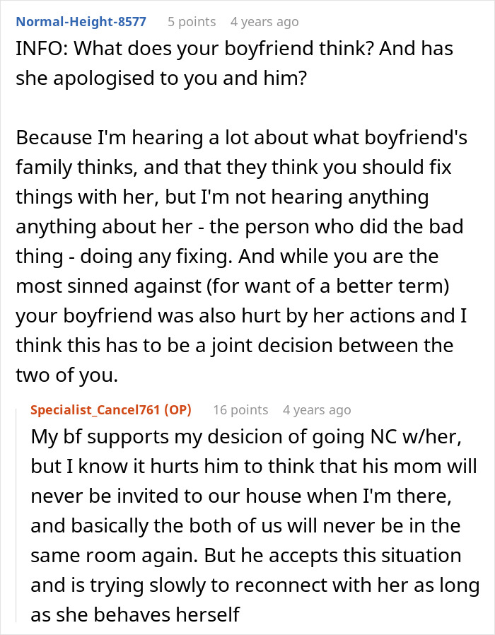 A comment asking about an autistic guy's mom's smear campaign against his girlfriend. A comment asking about an autistic guy's mom's smear campaign against his girlfriend.