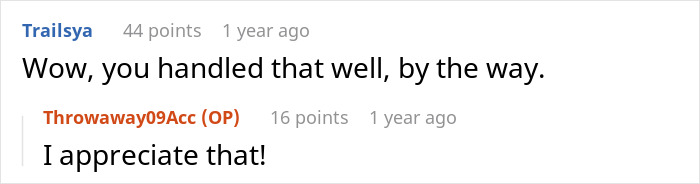 A brief comment praising how the groom handled the woman's unsettling turn.