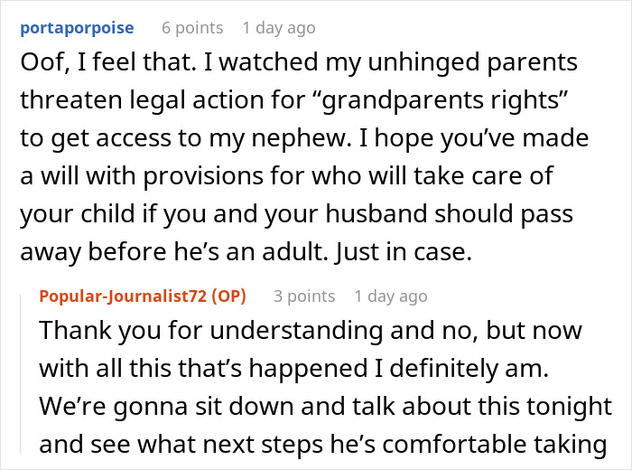 A screenshot of a Reddit comment discussing legal threats from a delusional mom against her daughter and dog. A screenshot of a Reddit comment discussing legal threats from a delusional mom against her daughter and dog.