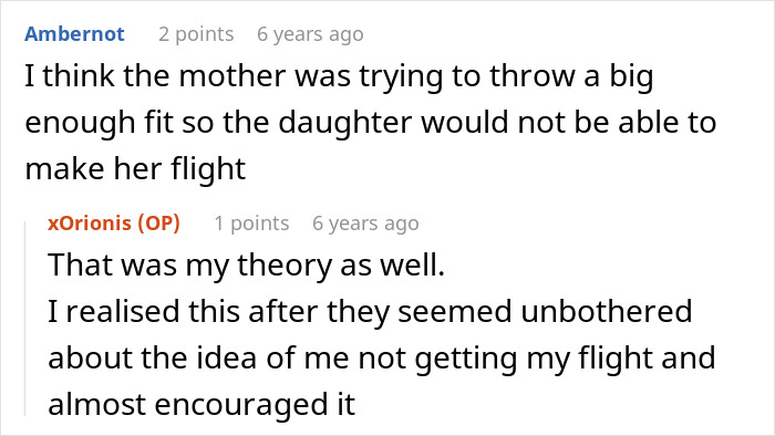 Daughter discusses her theory about toxic parents trying to prevent her flight departure. Daughter discusses her theory about toxic parents trying to prevent her flight departure.