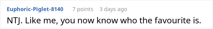 A comment on a woman's birthday dinner disaster, stating the favoritism is now clear regarding the teen sister.