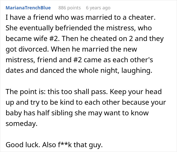 A comment sharing a similar story of a pregnant woman's nasty surprise from her boyfriend and offering advice. A comment sharing a similar story of a pregnant woman's nasty surprise from her boyfriend and offering advice.