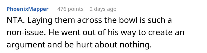 A comment suggesting a boyfriend created an argument over chopstick etiquette due to spite. A comment suggesting a boyfriend created an argument over chopstick etiquette due to spite.