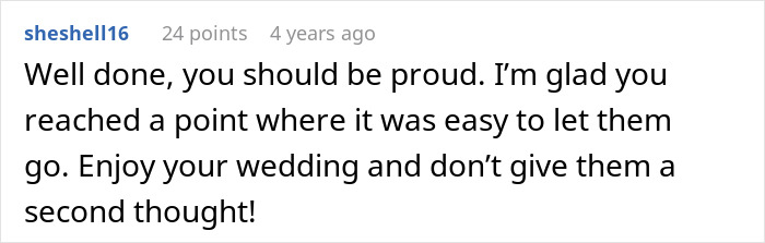A comment saying well done, you should be proud after an entitled man plans to propose at brother's wedding.