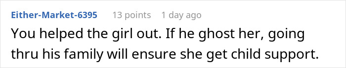 A comment about a man who hides his baby, stating how the ex helped the girl get child support.