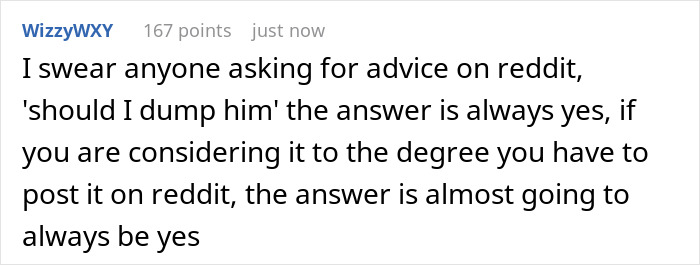 A Reddit comment advising a bride-to-be to dump her fiancé after finding mystery powder in his pocket. A Reddit comment advising a bride-to-be to dump her fiancé after finding mystery powder in his pocket.
