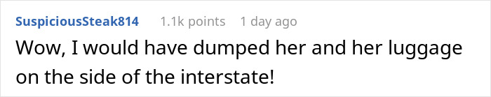 A screenshot of a Reddit comment about a woman turning her car around mid-trip, suggesting she should have left her sister. A screenshot of a Reddit comment about a woman turning her car around mid-trip, suggesting she should have left her sister.