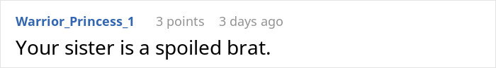 A Reddit comment concisely calling the teen sister who ruined a birthday dinner a spoiled brat.