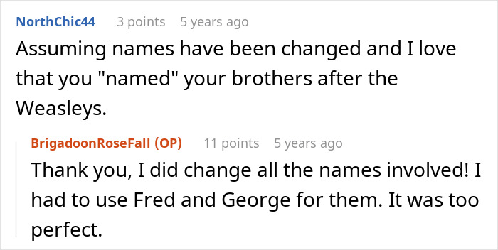 Wedding guests discussing how the MIL sabotaged the wedding by changing names to Weasleys. Wedding guests discussing how the MIL sabotaged the wedding by changing names to Weasleys.