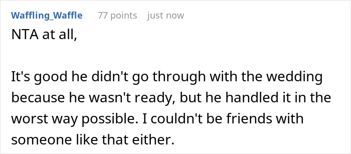 A comment regarding a groomsman wanting back $850 after a wedding was canceled for another woman. A comment regarding a groomsman wanting back $850 after a wedding was canceled for another woman.