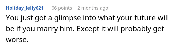 A comment about a fiancé being upset about football, suggesting it's a glimpse into a difficult future. A comment about a fiancé being upset about football, suggesting it's a glimpse into a difficult future.
