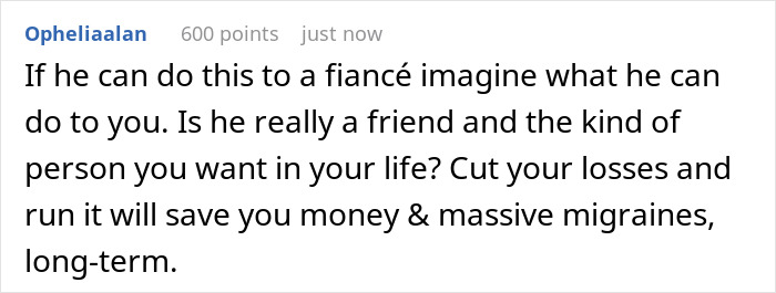 A comment about a groomsman wanting back money after the wedding was canceled for another woman. A comment about a groomsman wanting back money after the wedding was canceled for another woman.