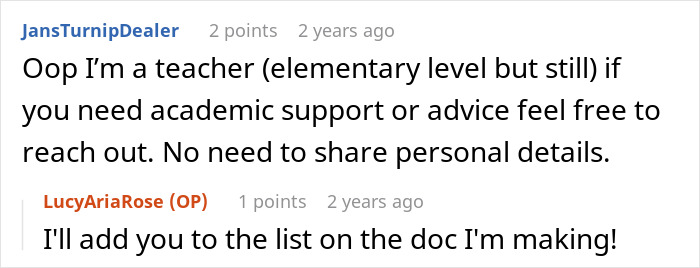 A screenshot of comments with an offer of academic support for the teen escaping controlling mom. A screenshot of comments with an offer of academic support for the teen escaping controlling mom.