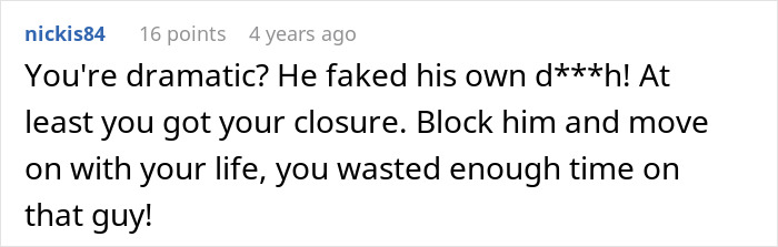 A cruel prank by a boyfriend who blames his girlfriend, with a comment advising her to block him and move on. A cruel prank by a boyfriend who blames his girlfriend, with a comment advising her to block him and move on.