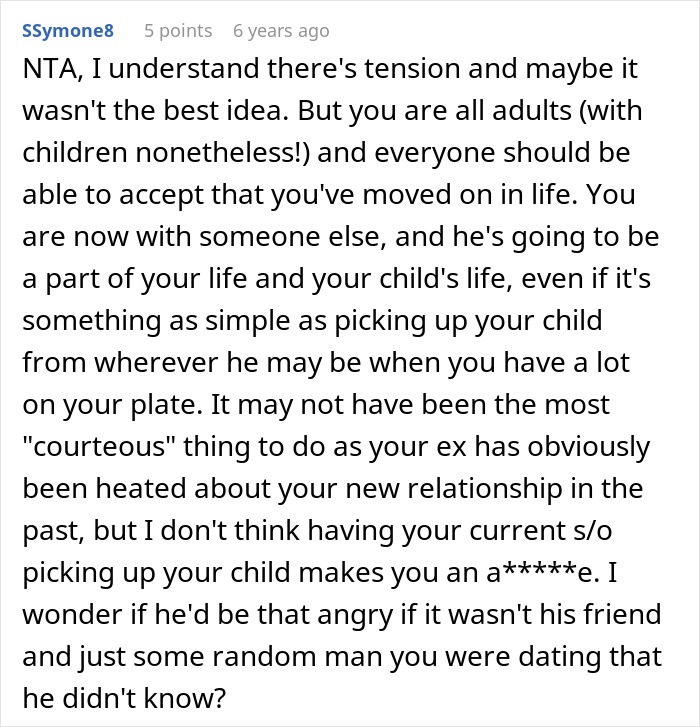A screenshot of a comment from Ssymone8 explaining why a man cheating and getting mad about his GF dating his friend is NTA. A screenshot of a comment from Ssymone8 explaining why a man cheating and getting mad about his GF dating his friend is NTA.