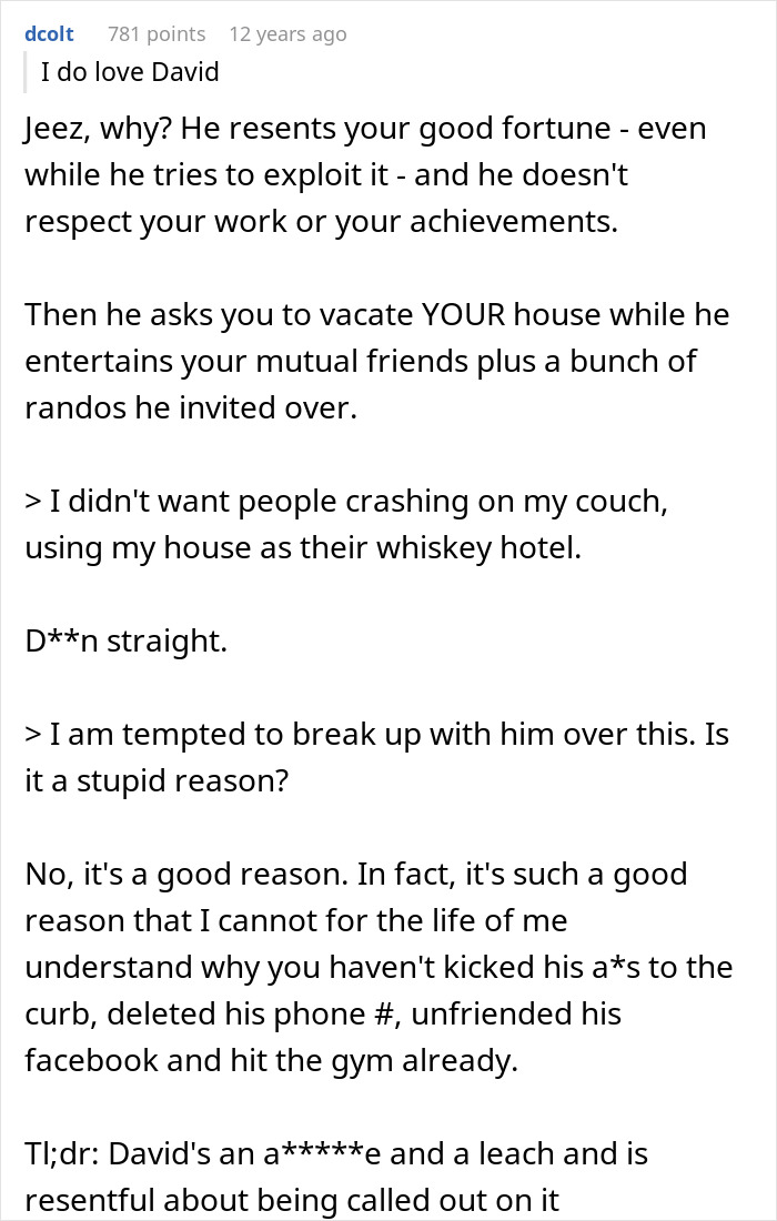 Screenshot of online comment supporting a woman breaking up with childish BF. Screenshot of online comment supporting a woman breaking up with childish BF.