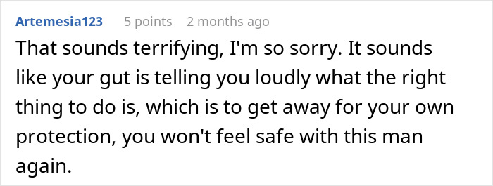 A comment warns the woman that her fiancé's football upset indicates she needs to get away for protection. A comment warns the woman that her fiancé's football upset indicates she needs to get away for protection.