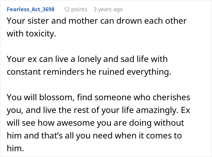 A comment offering advice on how a woman can move on after seeing her husband and sister naked.