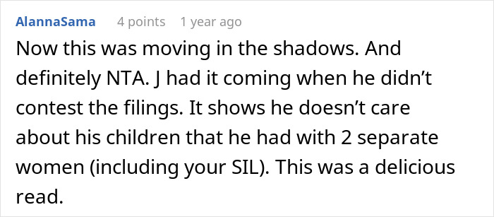 A screenshot of a comment saying a serial cheater didn't care about his children when his SIL revealed his secret. A screenshot of a comment saying a serial cheater didn't care about his children when his SIL revealed his secret.
