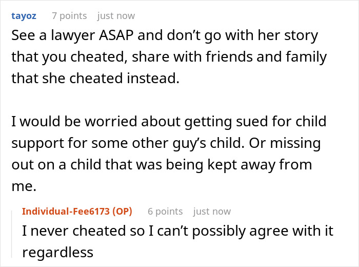 A Reddit thread discussing an ex who ended a relationship by text and used official paperwork to name a man as baby's dad. A Reddit thread discussing an ex who ended a relationship by text and used official paperwork to name a man as baby's dad.