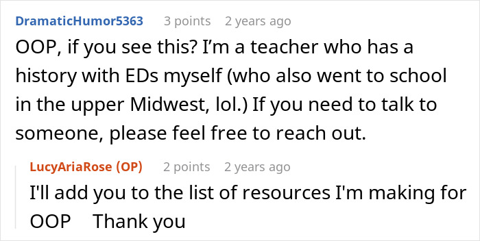 Reddit comment offering support from a teacher with ED history to the teen escaping controlling mom. Reddit comment offering support from a teacher with ED history to the teen escaping controlling mom.