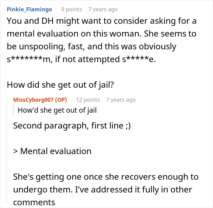 Discussion about a MIL's witching and potion use, emphasizing the need for a mental evaluation.