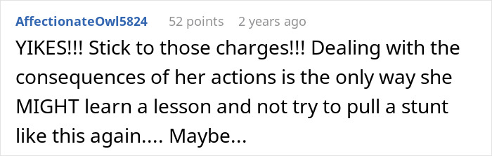 A comment on an aunt asking for money, suggesting to stick to charges for her actions. A comment on an aunt asking for money, suggesting to stick to charges for her actions.