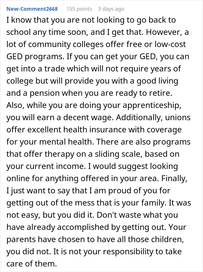 A detailed comment about getting a GED to escape parents who ruined his childhood. A detailed comment about getting a GED to escape parents who ruined his childhood.