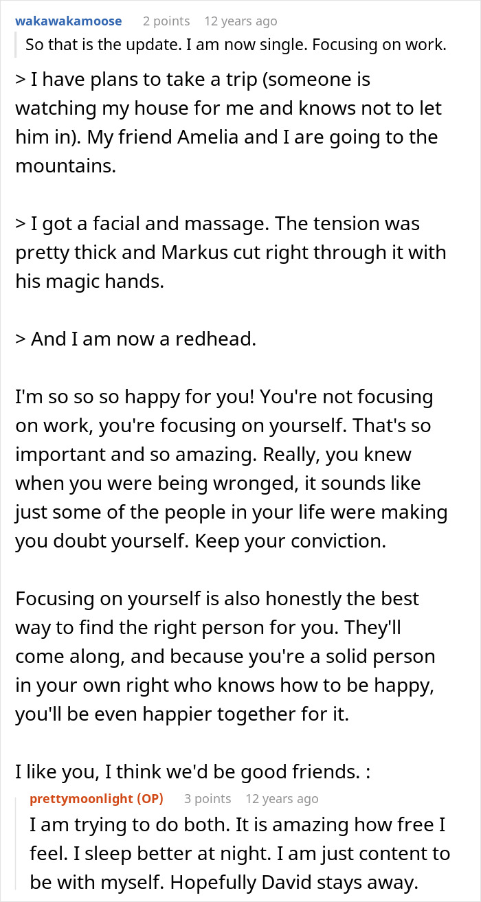 A screenshot of a comment section, where friends save woman's life by letting her talk herself into breaking up with BF. A screenshot of a comment section, where friends save woman's life by letting her talk herself into breaking up with BF.