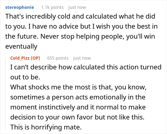 A comment section with user stereophonie saying that what the friend did to copy his business was cold and calculated. A comment section with user stereophonie saying that what the friend did to copy his business was cold and calculated.
