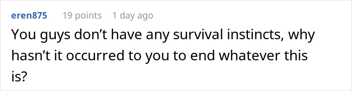 A Reddit comment questioning the boyfriend's survival instincts regarding the woman's revenge. A Reddit comment questioning the boyfriend's survival instincts regarding the woman's revenge.