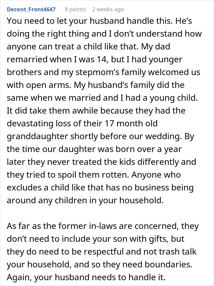Woman Lets Her Husband Go Hard On His Ex-In-Laws After Her Son Starts Asking Painful Questions