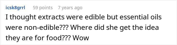 A social media user questions the use of essential oils in Thanksgiving dishes, asking if they are edible. A social media user questions the use of essential oils in Thanksgiving dishes, asking if they are edible.