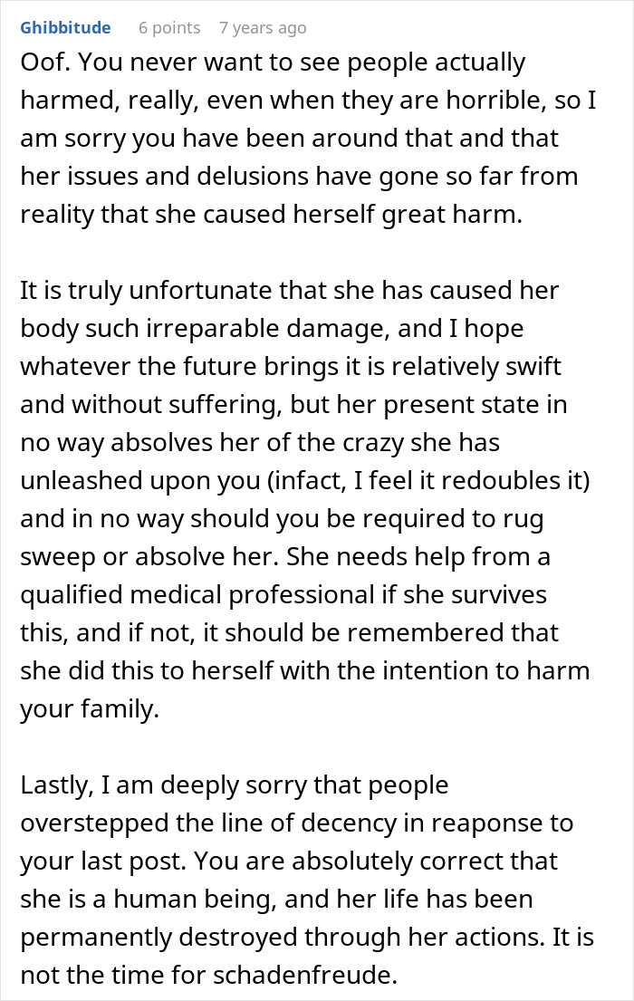 A screenshot of a Reddit comment reflecting on a crazy MIL witching around and the severe consequences of her recent potion.
