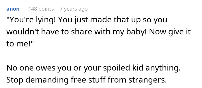 A comment about a Karen accusing a stranger of lying to avoid sharing alcohol-spiked cola.