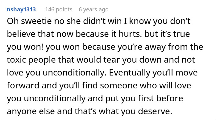 A comment about a future mother-in-law calling a woman defective and trying to stop her son from marrying her.