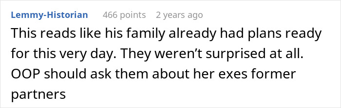 A screenshot of a Reddit comment suggesting the husband's family had plans for his violent reaction to allergic SIL serving peanuts. A screenshot of a Reddit comment suggesting the husband's family had plans for his violent reaction to allergic SIL serving peanuts.