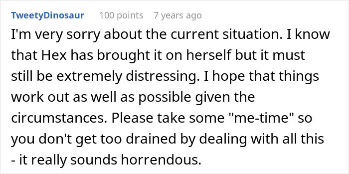 A screenshot of a comment expressing sympathy for the situation involving the crazy MIL and her potion.