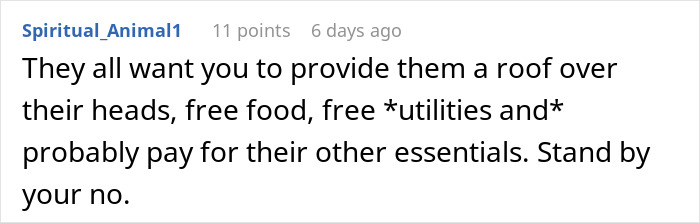 A comment about a couple's dream home, highlighting that mothers want free housing and essentials if they move in. A comment about a couple's dream home, highlighting that mothers want free housing and essentials if they move in.